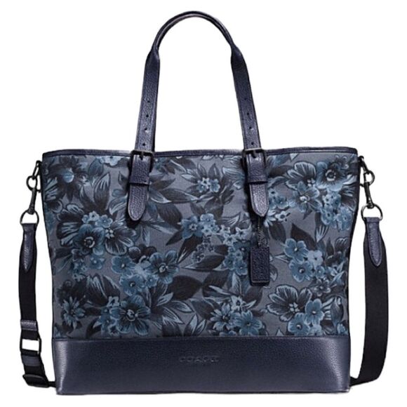 Coach Other - Coach Mercer Tote in Blue Floral Hawaiian Print Canvas & Leather
